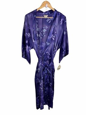 NWT Vintage Y2K purple floral stain lingerie robe size L